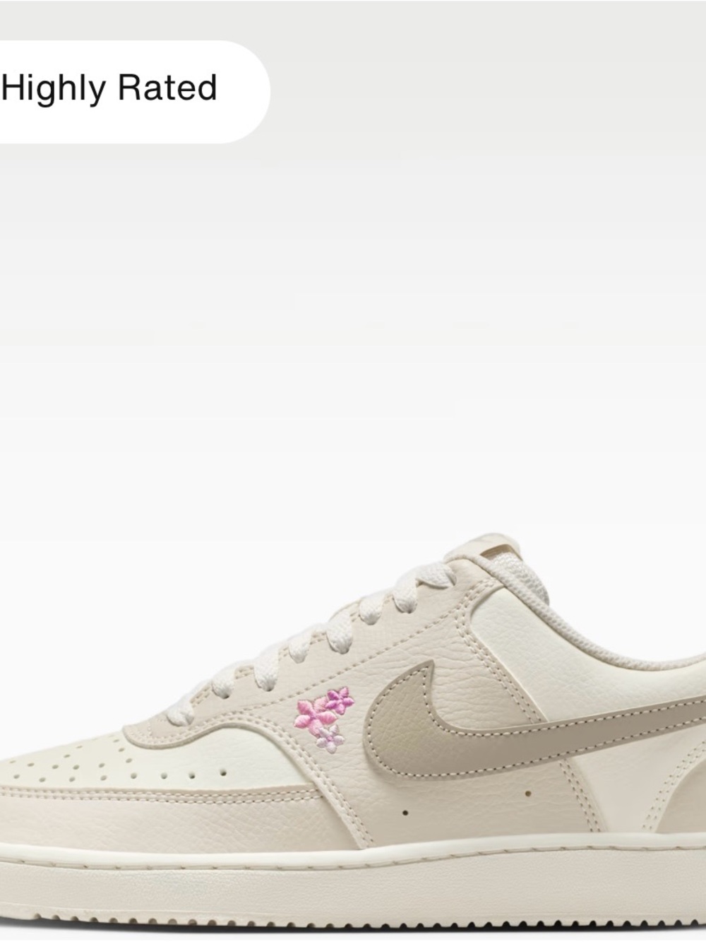Nike Women’s Cream Low-Top Sneaker with Pink Embroidered Detail